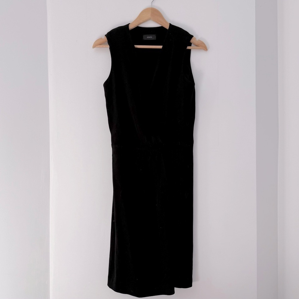 Joseph black crepe Stellina wrap front sleeveless dress - size 38 (US 6) - Picture 3 of 8